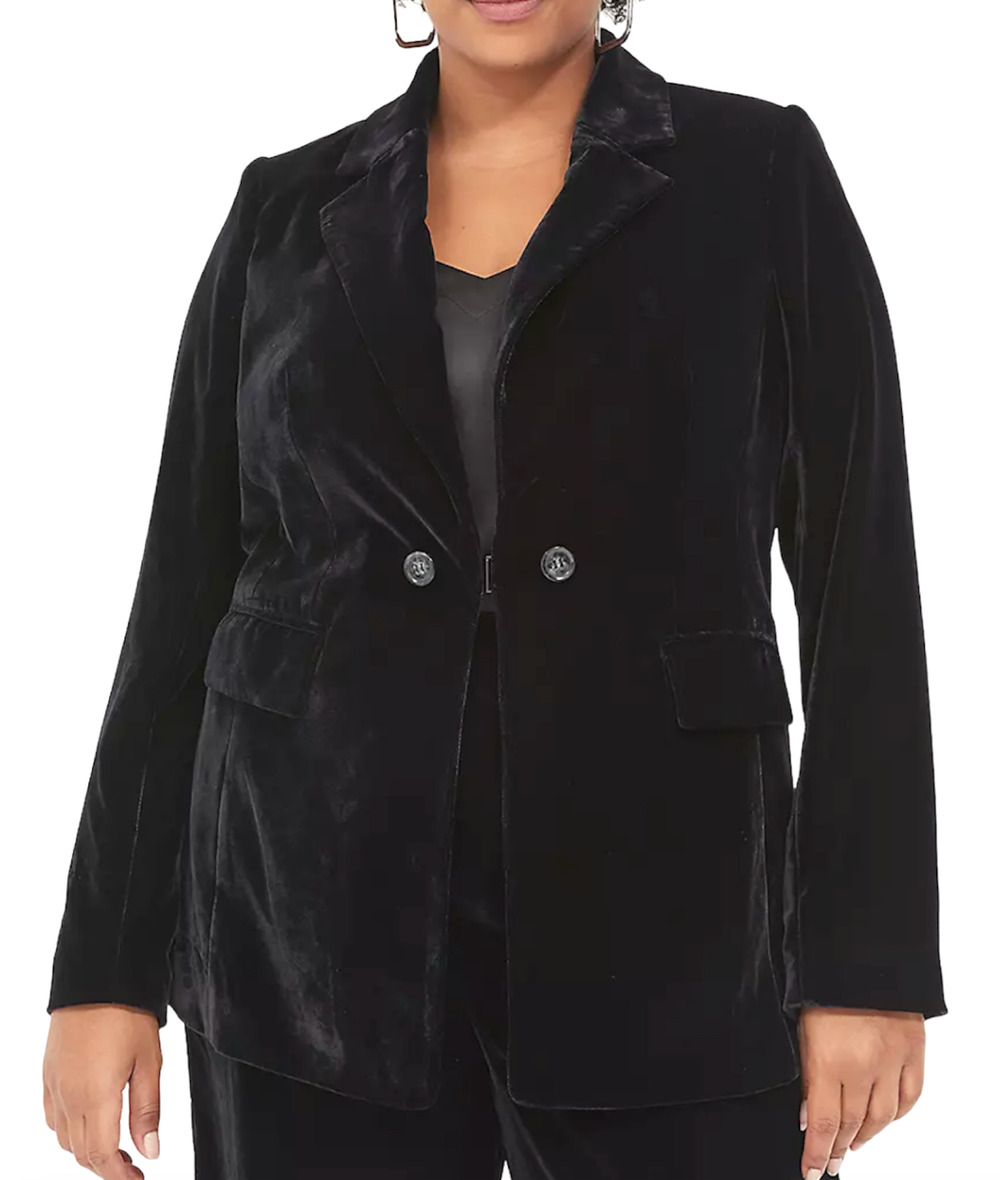 NEW LANE BRYANT BLACK VELVET RELAXED FIT VELVET BLAZER JACKET SIZE 22